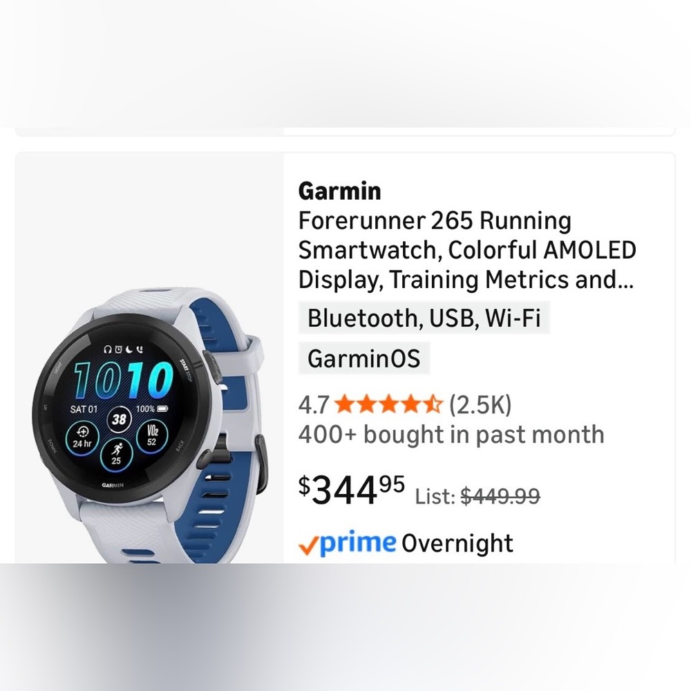 Garmin Forerunner 265 Smartwatch - Black and Blue